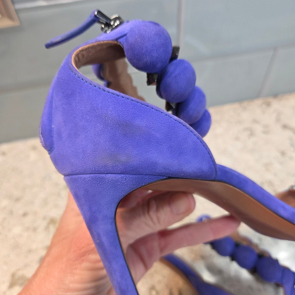 Alaia Bombe Purple Suede Studded Ankle Strap Sandals Heels 39.5 Made in Italy - Picture 11 of 16